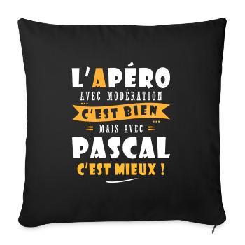 Pascal Apero T shirt Humour personnalisé pascal - Housse de coussin décorative 45 x 45 cm - noir - Devant