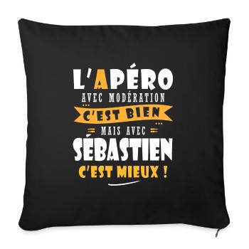 Sébastien Apero T shirt Humour prénom sébastien - Housse de coussin décorative 45 x 45 cm - noir - Devant