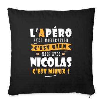 Humour Nicolas Apero T shirt Drôles nicolas - Housse de coussin décorative 45 x 45 cm - noir - Devant