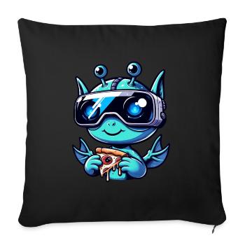 Alien Sci-Fi VR Pizza Party, Alien Amusement - Sofa pillowcase 17,3'' x 17,3'' (45 x 45 cm) - black - Front