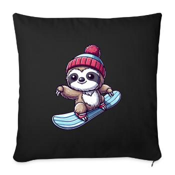 Paresseux Snowboarder Hiver Sports D’hiver Vacances - Housse de coussin décorative 45 x 45 cm - noir - Devant