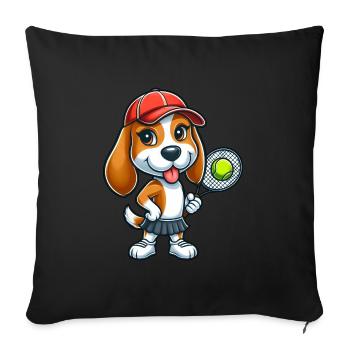Lustiger Hund Beagle Tennis Comic Tennisspieler - Sofakissenbezug 45 x 45 cm - Schwarz - Vorne