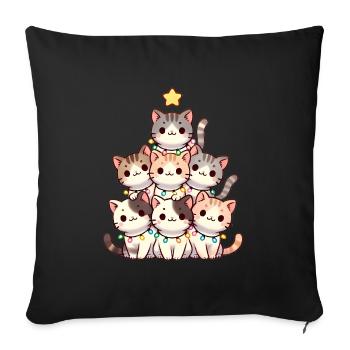 Arbre à chat de Noël avec lumières - Housse de coussin décorative 45 x 45 cm - noir - Devant