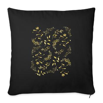 Motif or fleurs feuilles élégant doré noble - Housse de coussin décorative 45 x 45 cm - noir - Devant