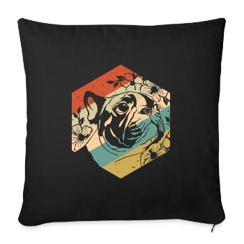 Retro Vintage Blumen Mops - Sofakissenbezug 45 x 45 cm - Schwarz - Vorne