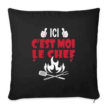 ici c est moi le chef cadeau papa barbecue - Housse de coussin décorative 45 x 45 cm - noir - Devant