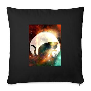 Étoiles et planètes chat de l’espace - Housse de coussin décorative 45 x 45 cm - noir - Devant