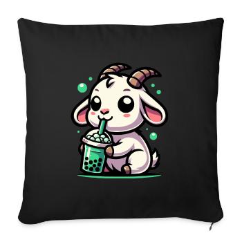 Bubble Tea Chèvre Boba Tea Kawaii Cadeau - Housse de coussin décorative 45 x 45 cm - noir - Devant