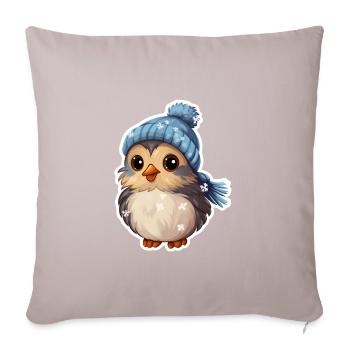 Oiseau d’hiver - Housse de coussin décorative 45 x 45 cm - taupe clair - Devant