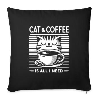 Le chat et le café sont tout ce dont j’ai besoin - Housse de coussin décorative 45 x 45 cm - noir - Devant