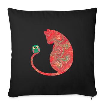 katze mit eule e 91 - Sofakissenbezug 45 x 45 cm - Schwarz - Vorne