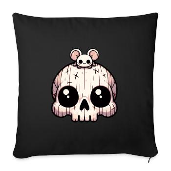 Lustiger kleiner Skull mit kleiner Maus - Sofakissenbezug 45 x 45 cm - Schwarz - Vorne
