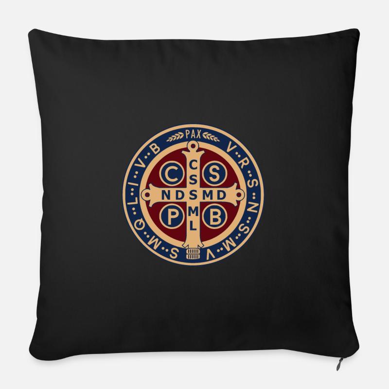 Médaillon de Saint Benoît de Nursie - Housse de coussin décorative 45 x 45 cm - noir