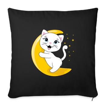 Smiling white cat sitting on the moon - Sofa pillowcase 17,3'' x 17,3'' (45 x 45 cm) - black - Front