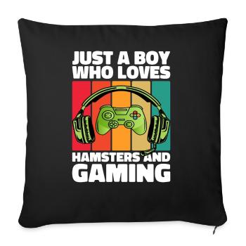 Gamer and Hamsters: Video Games and Infinite Energy - Sofa pillowcase 17,3'' x 17,3'' (45 x 45 cm) - black - Front