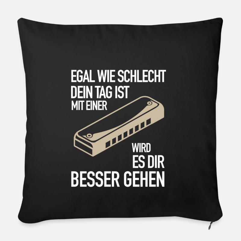 Geschenk schlechter Tag mit Mundharmonika geht - Sofakissenbezug 45 x 45 cm - Schwarz
