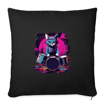 Cat Drummer Music Animal Drums Wild Cat - Sofa pillowcase 17,3'' x 17,3'' (45 x 45 cm) - black - Front