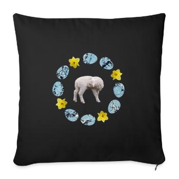 sheep in the egg wreath with narcissus e 55 - Sofa pillowcase 17,3'' x 17,3'' (45 x 45 cm) - black - Front