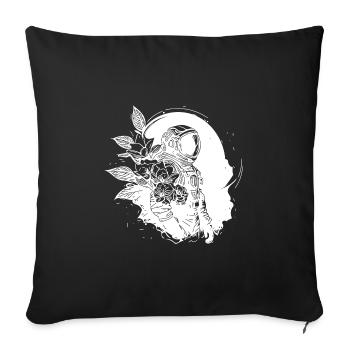 Astronaut in Unendlichkeit mit Blumen - Sofakissenbezug 45 x 45 cm - Schwarz - Vorne