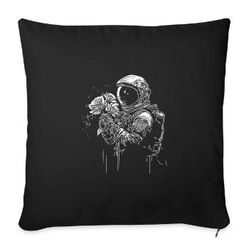Astronaut in Unendlichkeit mit Blumenstrauß - Sofakissenbezug 45 x 45 cm - Schwarz - Vorne
