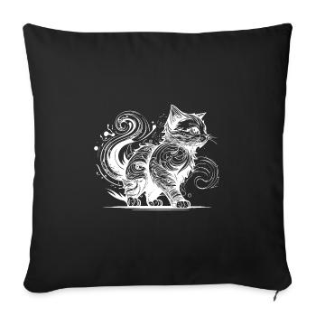 Cute cat in tattoo style - Sofa pillowcase 17,3'' x 17,3'' (45 x 45 cm) - black - Front