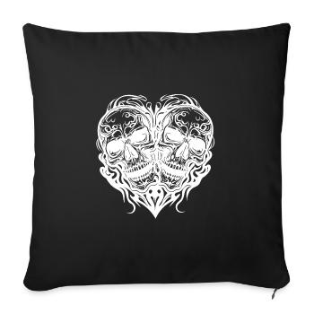 Two Skulls Heart Tattoo Tribal Style - Sofa pillowcase 17,3'' x 17,3'' (45 x 45 cm) - black - Front