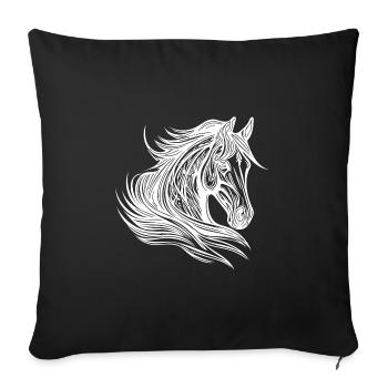 Fier portrait d’étalon avec crinière dans les chevaux du vent - Housse de coussin décorative 45 x 45 cm - noir - Devant