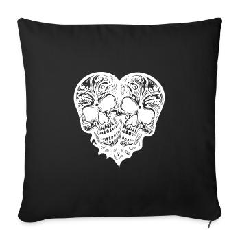 Two Skulls Heart Tattoo Tribal Style - Sofa pillowcase 17,3'' x 17,3'' (45 x 45 cm) - black - Front