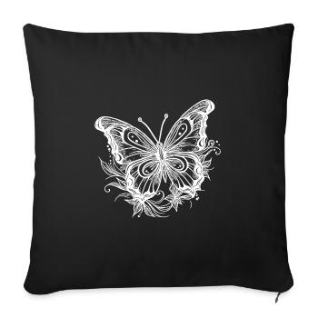 Style Tatouage de fleur Papillon - Housse de coussin décorative 45 x 45 cm - noir - Devant