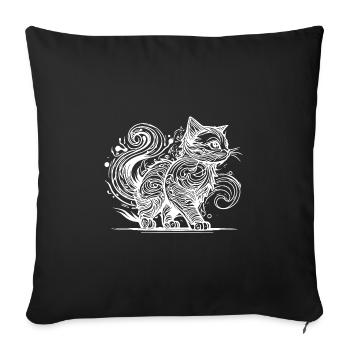 Clumsy elegant house cat in tattoo style - Sofa pillowcase 17,3'' x 17,3'' (45 x 45 cm) - black - Front