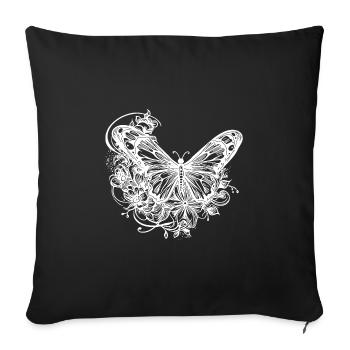 Butterfly and flowers in tattoo style - Sofa pillowcase 17,3'' x 17,3'' (45 x 45 cm) - black - Front