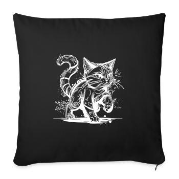 Cute little clumsy house cat in tattoo style - Sofa pillowcase 17,3'' x 17,3'' (45 x 45 cm) - black - Front