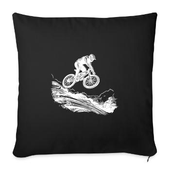 Vététistes avec vélo en bas de la montagne - Housse de coussin décorative 45 x 45 cm - noir - Devant