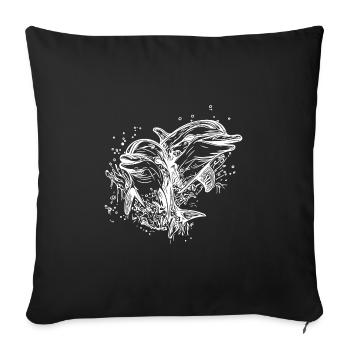 Dauphins vintage mignons et souriants - Housse de coussin décorative 45 x 45 cm - noir - Devant