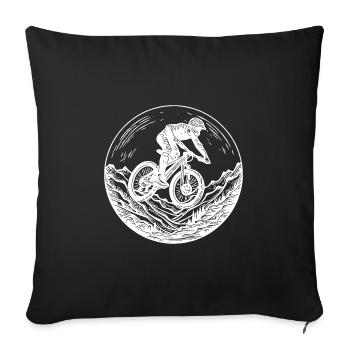 Mountain biker logo with bike on the forest path - Sofa pillowcase 17,3'' x 17,3'' (45 x 45 cm) - black - Front