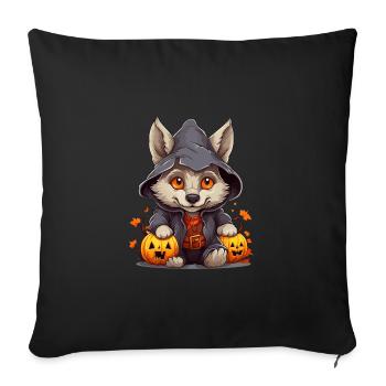 Cute Little Halloween Wolf with Pumpkin Lanterns - Sofa pillowcase 17,3'' x 17,3'' (45 x 45 cm) - black - Front