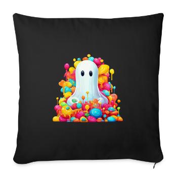 Mignon fantôme d’Halloween avec des bonbons - Housse de coussin décorative 45 x 45 cm - noir - Devant