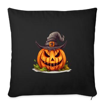Citrouille d’Halloween souriante avec chapeau magique - Housse de coussin décorative 45 x 45 cm - noir - Devant