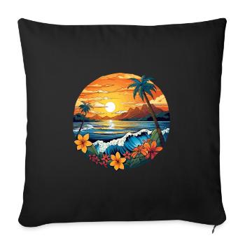 Retro Surfboard Design Floral Palm Trees Ocean - Sofa pillowcase 17,3'' x 17,3'' (45 x 45 cm) - black - Front