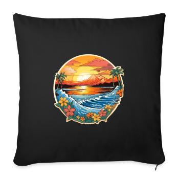 Conception de planche de surf Surf Surf Hawaii Palm Trees Ocean - Housse de coussin décorative 45 x 45 cm - noir - Devant