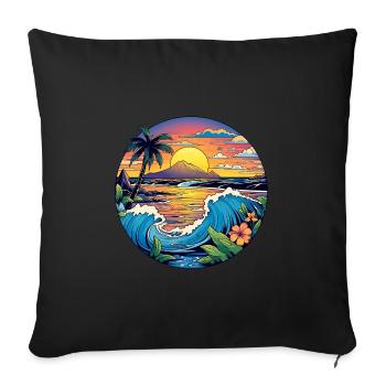Enchanting waves, sandy beach, palm trees, sea - Sofa pillowcase 17,3'' x 17,3'' (45 x 45 cm) - black - Front