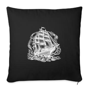 Vieux bateau de croisière Élégant voilier - Housse de coussin décorative 45 x 45 cm - noir - Devant