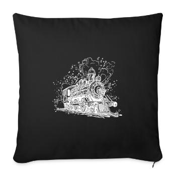 Smoking steam locomotive on tracks under steam - Sofa pillowcase 17,3'' x 17,3'' (45 x 45 cm) - black - Front