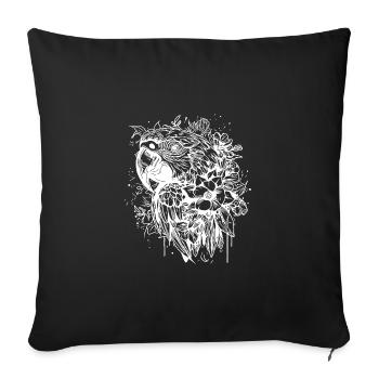 Floral Parrot Vintage Bird Portrait Drawing - Sofa pillowcase 17,3'' x 17,3'' (45 x 45 cm) - black - Front