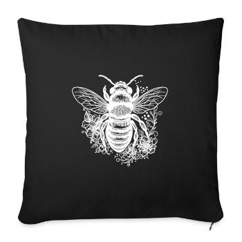 Abeille volante parmi les fleurs fleurs - Housse de coussin décorative 45 x 45 cm - noir - Devant