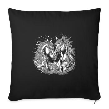 Deux beaux chevaux élégants en forme de cœur - Housse de coussin décorative 45 x 45 cm - noir - Devant