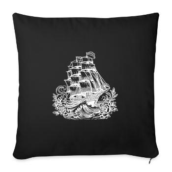 Vieux voilier fleuri, mâts à la voile - Housse de coussin décorative 45 x 45 cm - noir - Devant