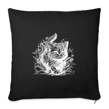Cute little house cat in tattoo style - Sofa pillowcase 17,3'' x 17,3'' (45 x 45 cm) - black - Front