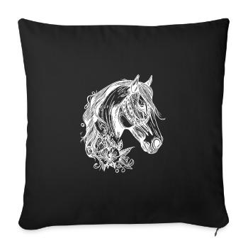 Style de Portrait de chevaux de tatouage floral - Housse de coussin décorative 45 x 45 cm - noir - Devant