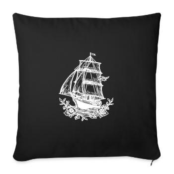 Voilier de sport élégant avec des voiles et des fleurs - Housse de coussin décorative 45 x 45 cm - noir - Devant